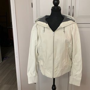 Leather Bomber Jacket, hooded